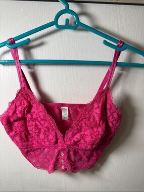 Lace Bralette Crop Top in Hot Pink
